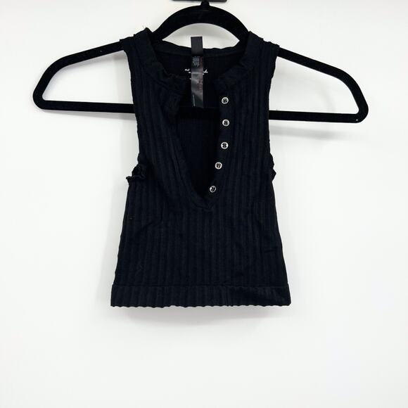 Out From Under for Urban Outfitters Black Ribbed Stretch Crop Henley Tank XS/S - Picture 1 of 5